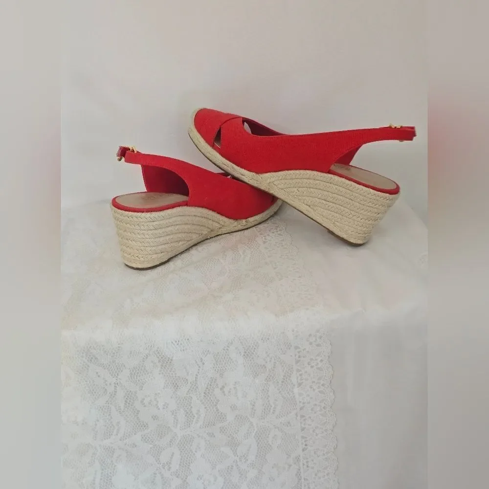 Lauren Ralph Lauren Red Slingback Espadrille Wedges New